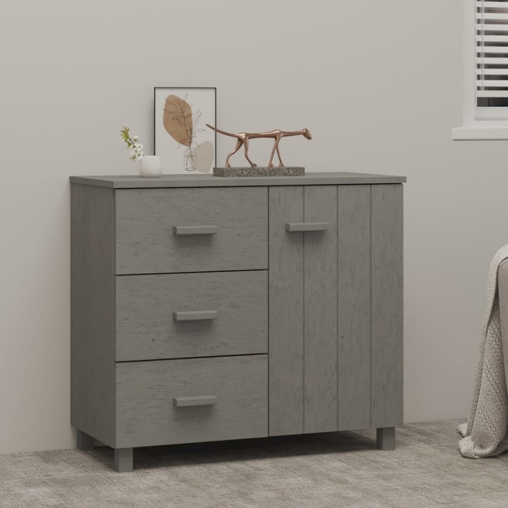 vidaXL Sideboard Light Gray 35.4"x15.7"x31.5" Solid Pinewood. Picture 1