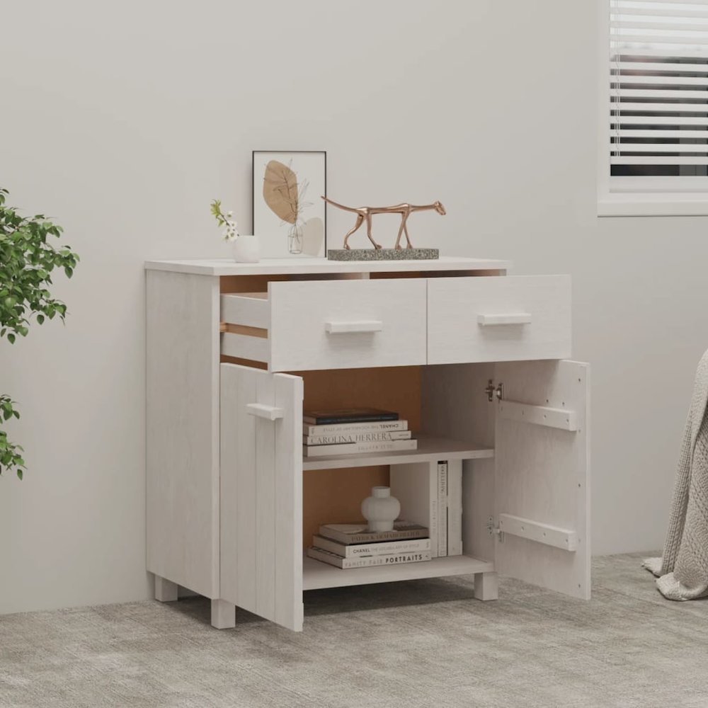 Sideboard White Solid pine wood 31.1 x 15.7 x 31.5 in Sideboard. Picture 7