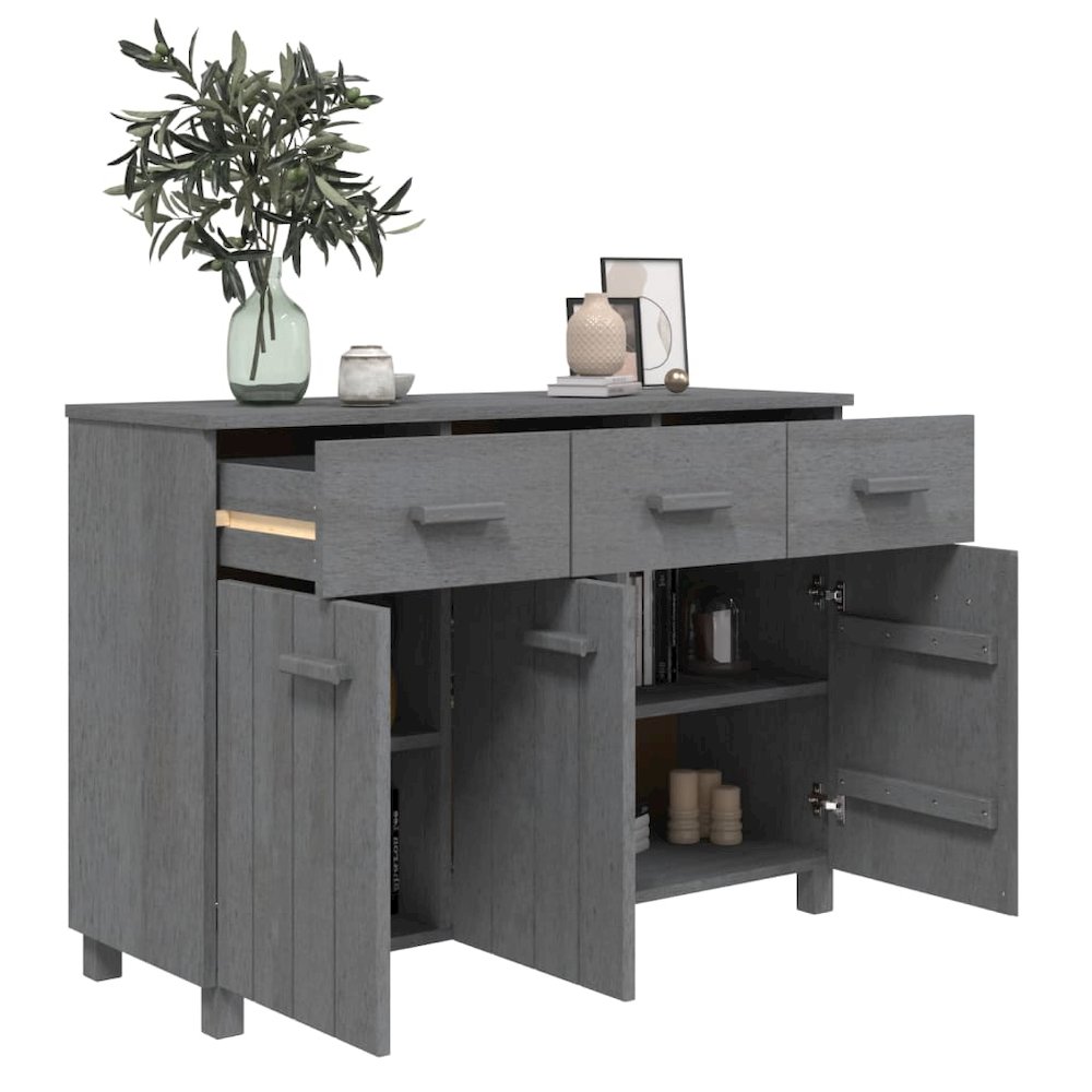 Sideboard Dark Grey Solid Pine Wood, MDF Medium Buffet Sideboard. Picture 7