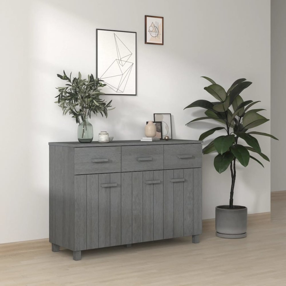 Sideboard Dark Grey Solid Pine Wood, MDF Medium Buffet Sideboard. Picture 1