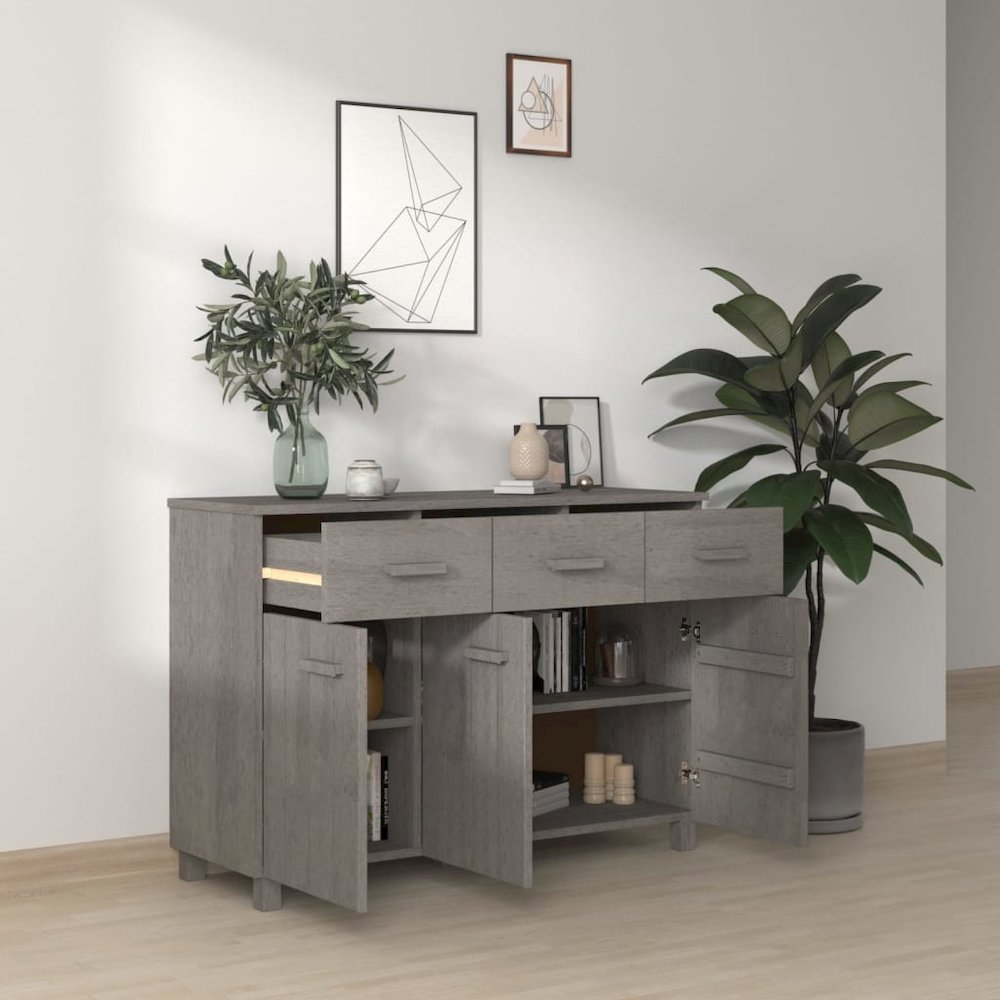 Sideboard Light Grey Solid Pine Wood Medium Sideboard. Picture 6