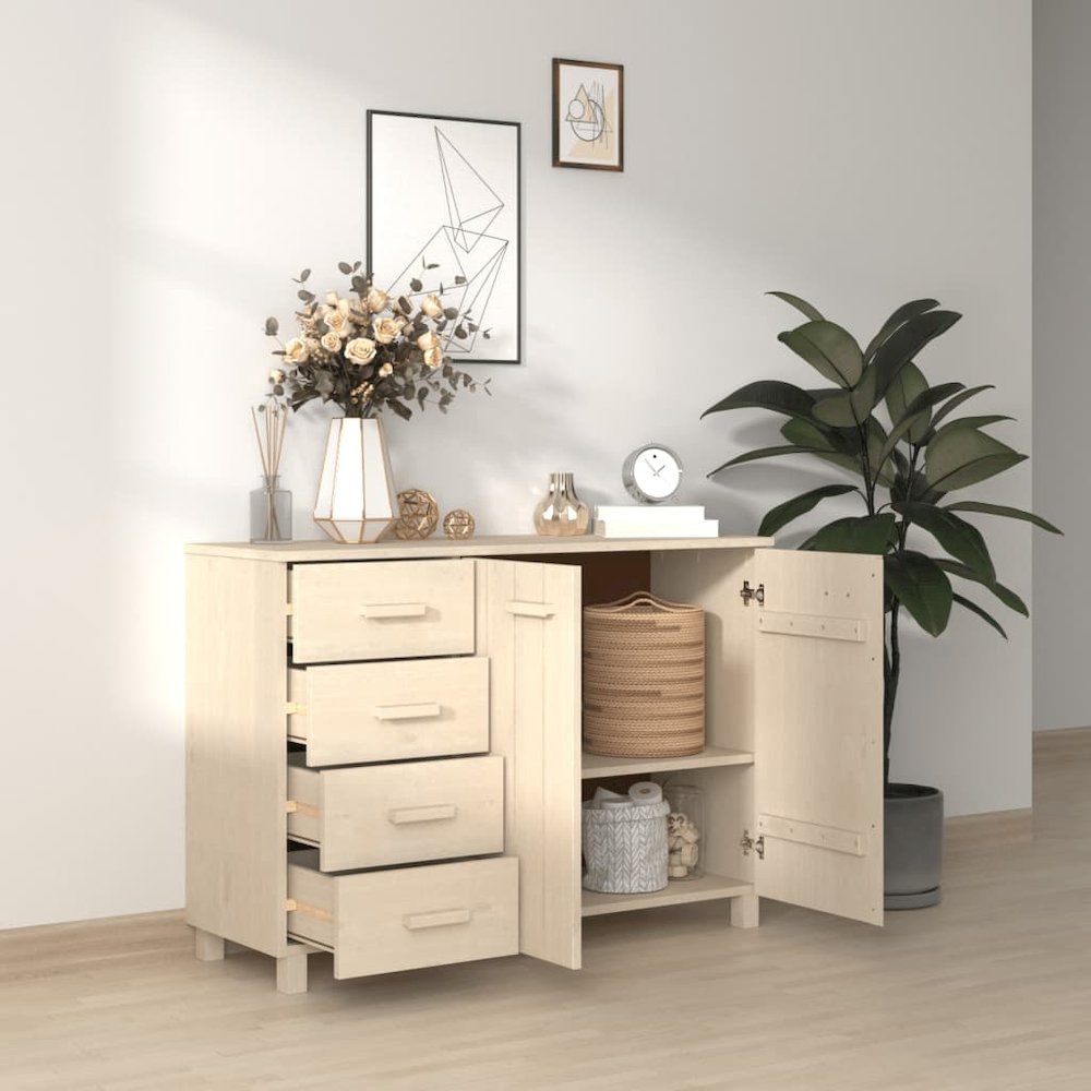 Sideboard Honey Brown Solid Pine Wood Medium Sideboard. Picture 6
