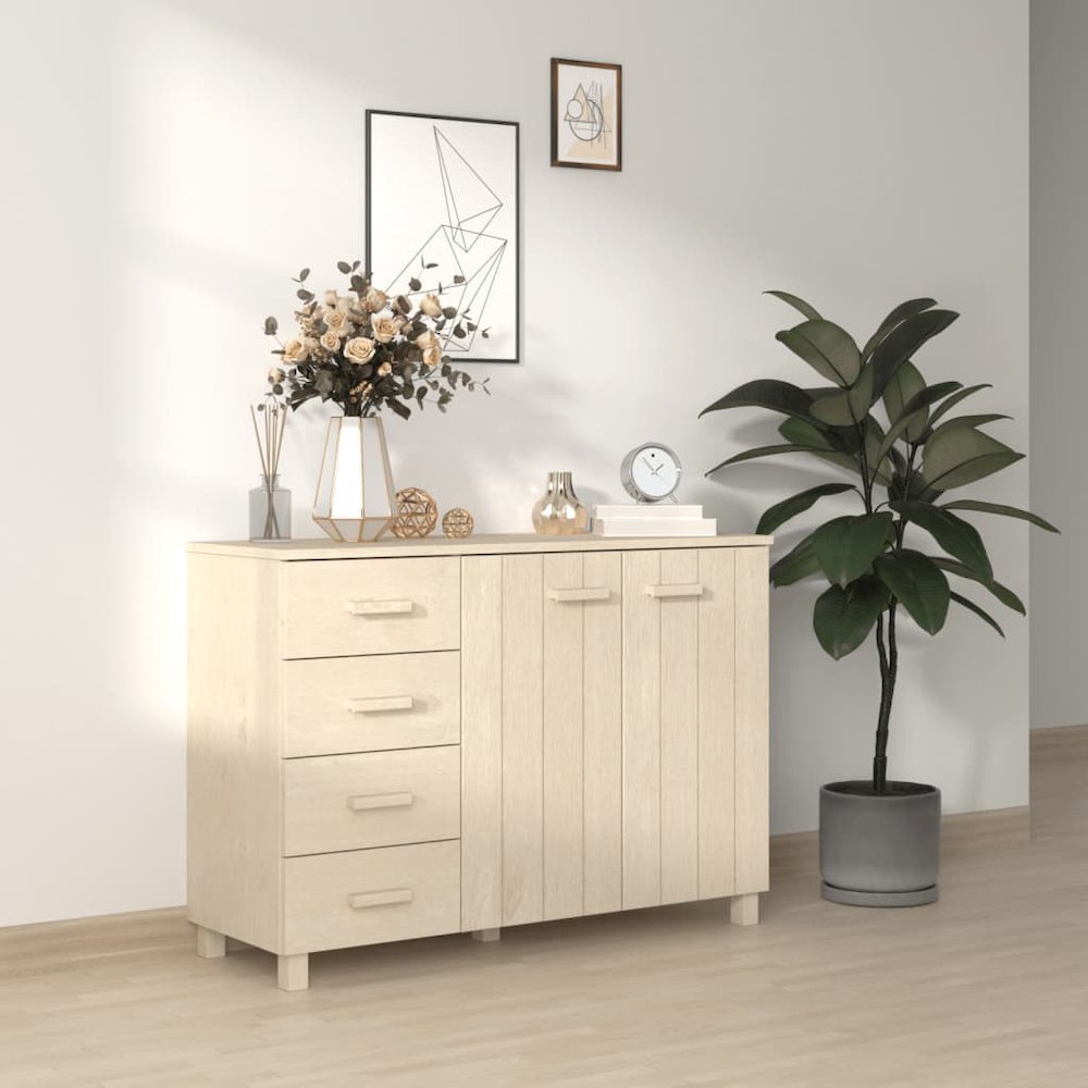 Sideboard Honey Brown Solid Pine Wood Medium Sideboard. Picture 1