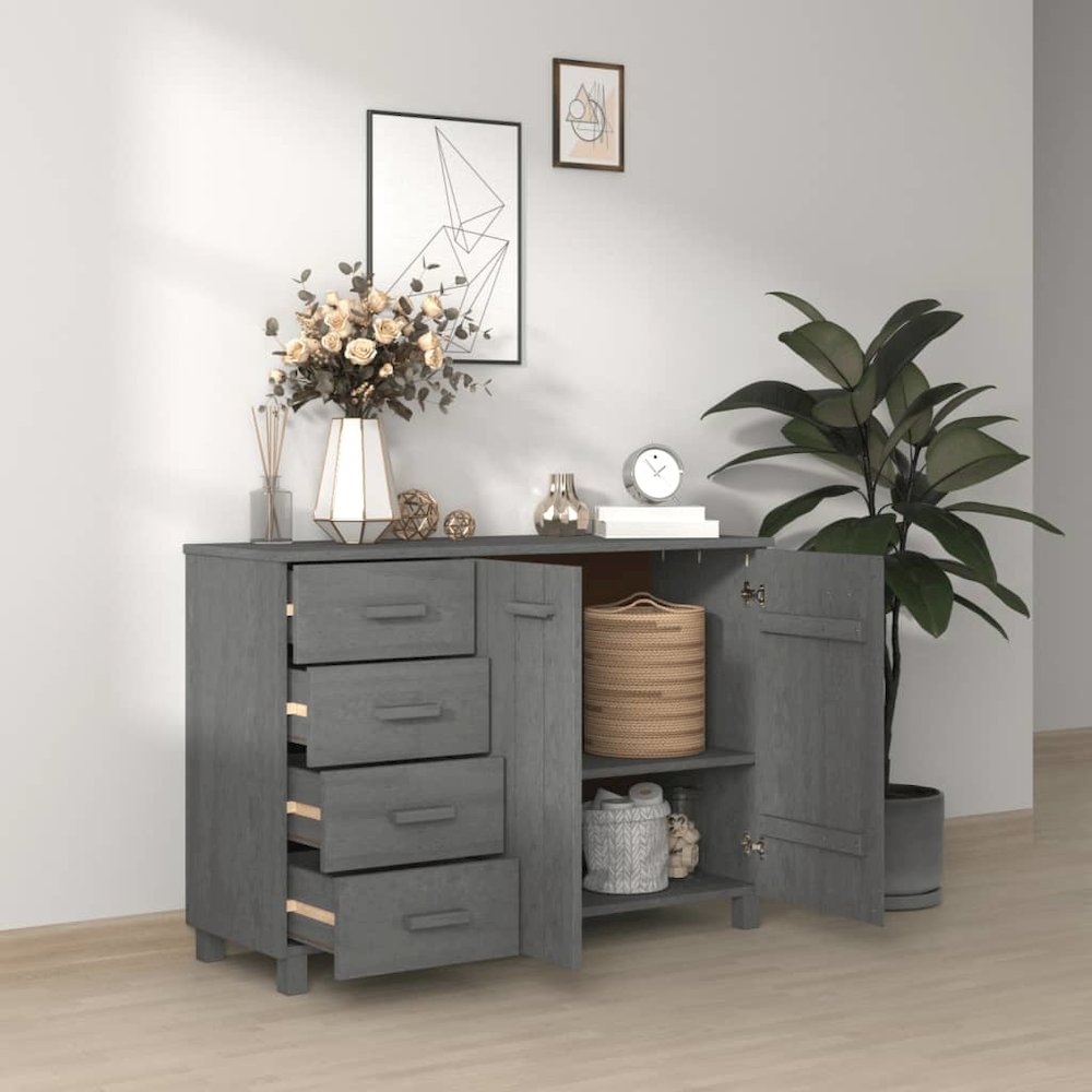Sideboard Dark Grey Solid Pinewood, MDF Medium Sideboard. Picture 6