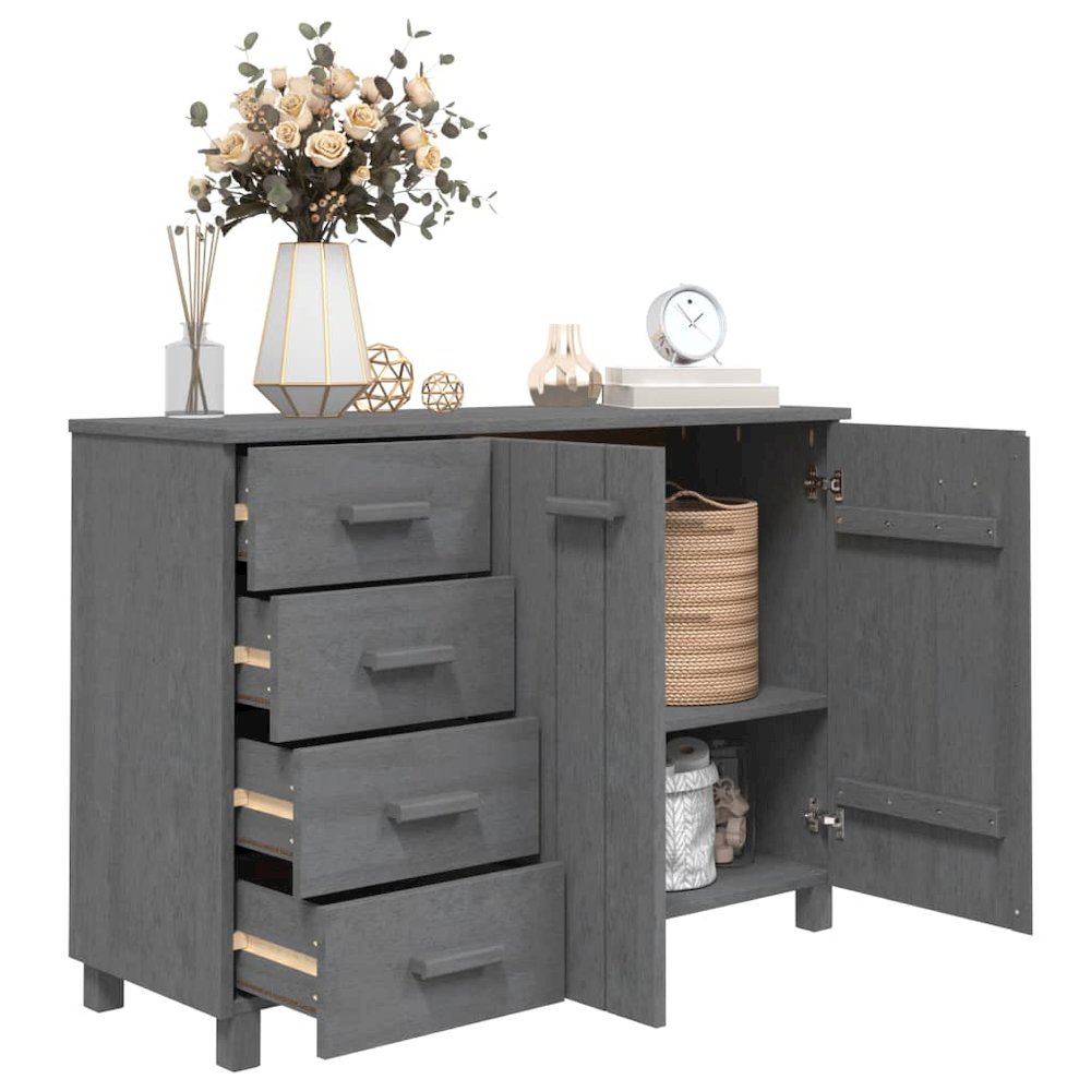 Sideboard Dark Grey Solid Pinewood, MDF Medium Sideboard. Picture 7