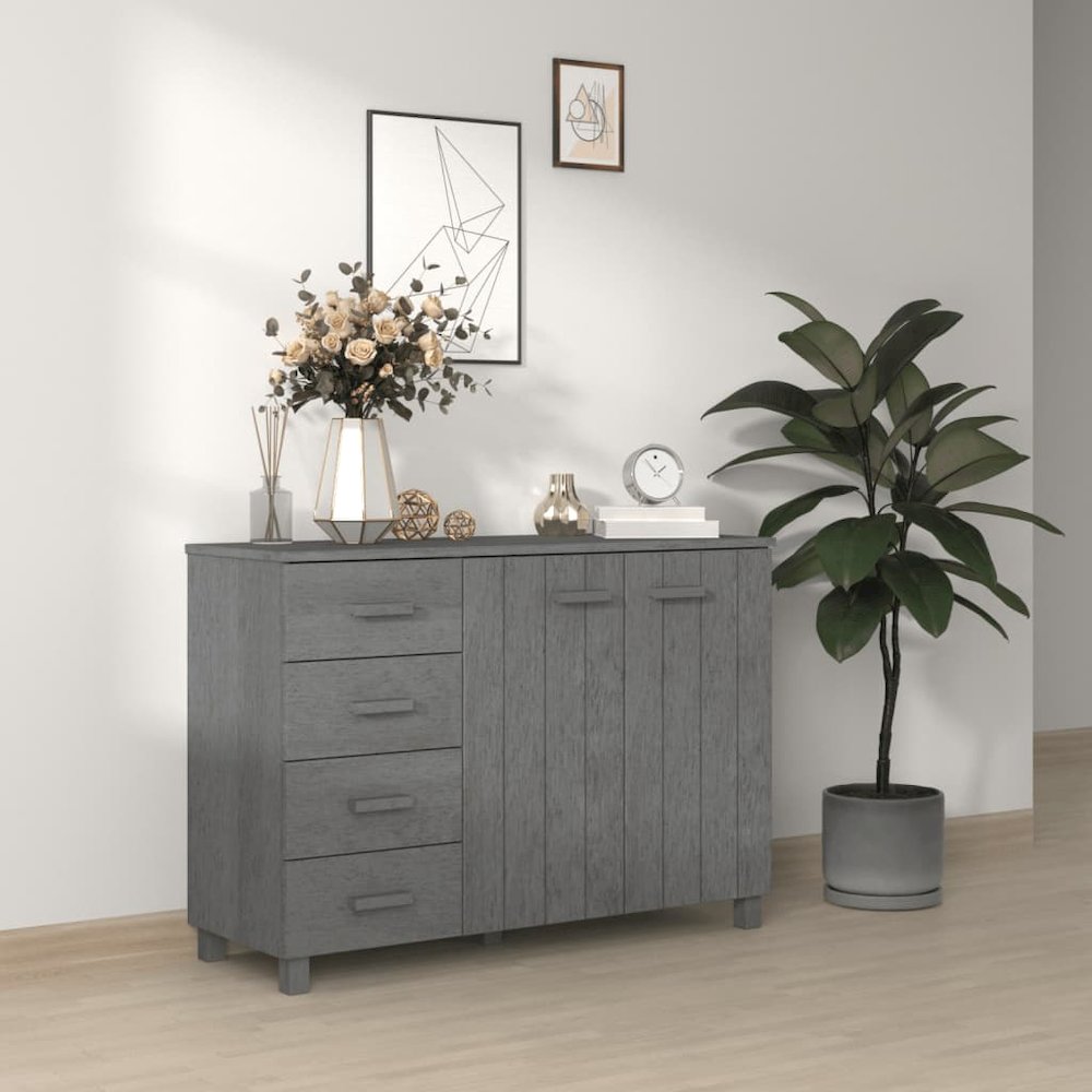 Sideboard Dark Grey Solid Pinewood, MDF Medium Sideboard. Picture 1