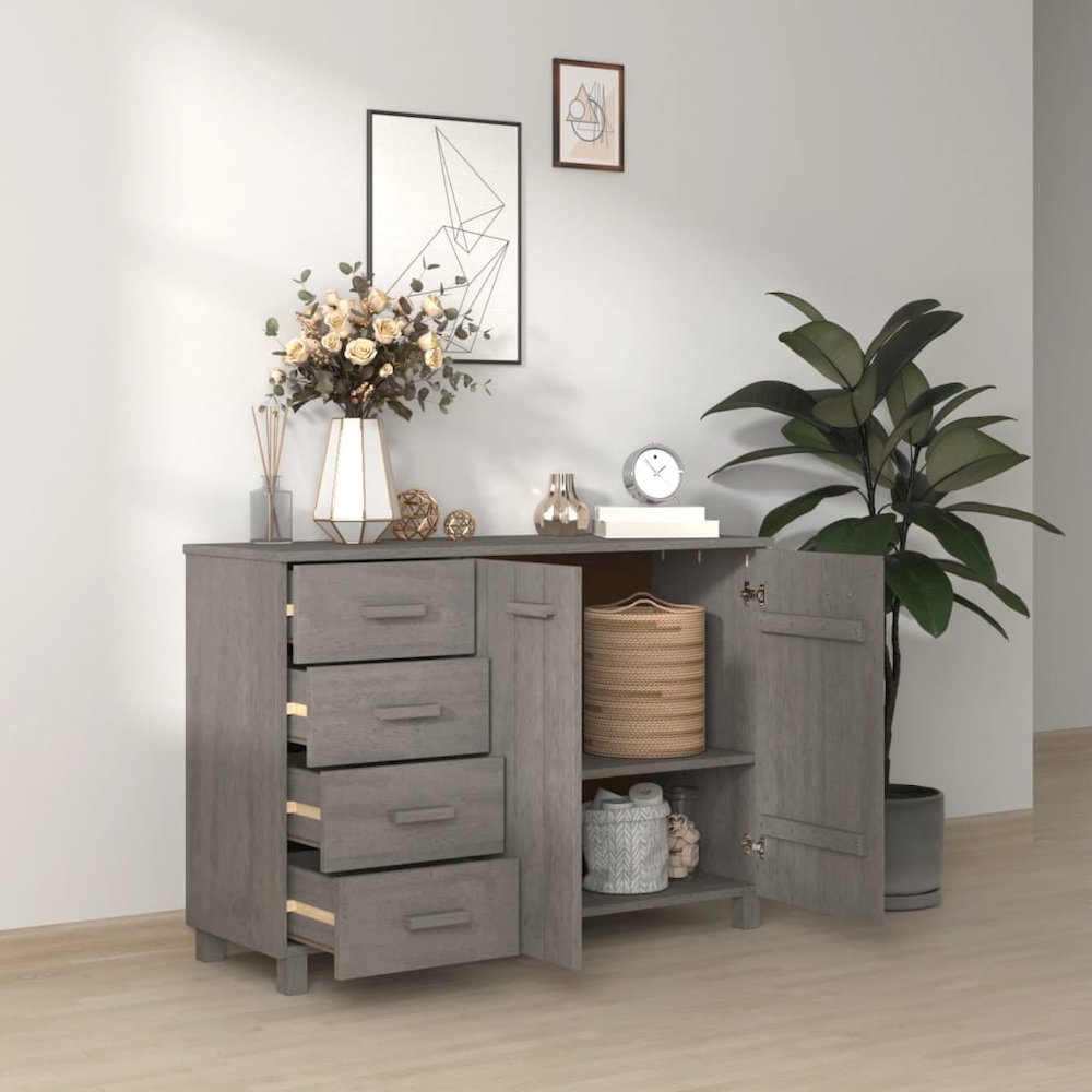 Sideboard Light Grey Solid pinewood, MDF Medium Sideboard. Picture 6