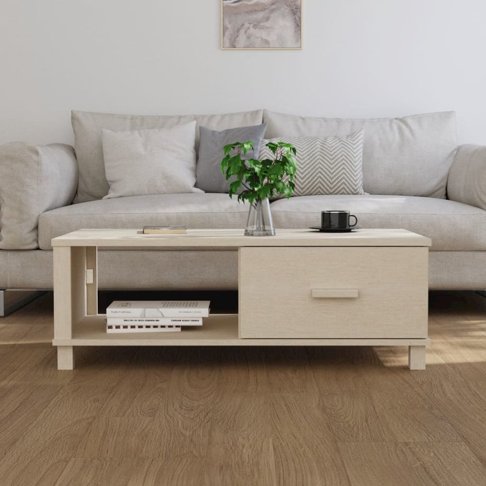 Coffee Table Honey brown Solid pinewood, MDF 39.4 x 21.7 x 13.8 in. Picture 3
