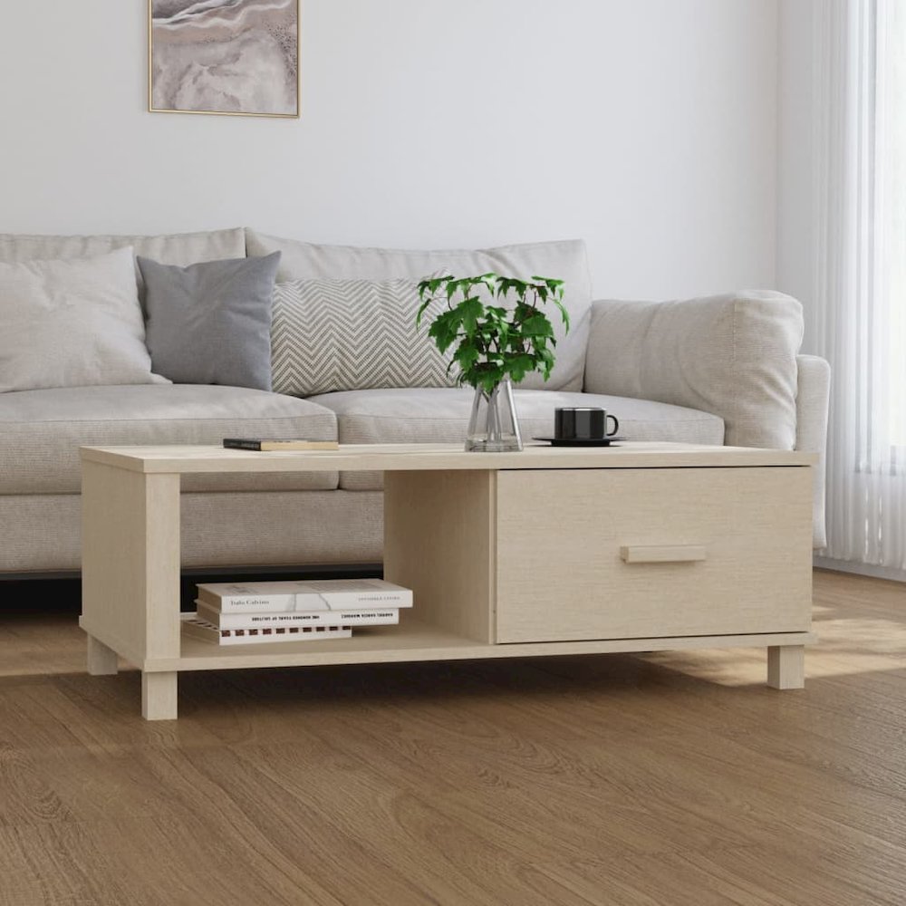 Coffee Table Honey brown Solid pinewood, MDF 39.4 x 21.7 x 13.8 in. Picture 1