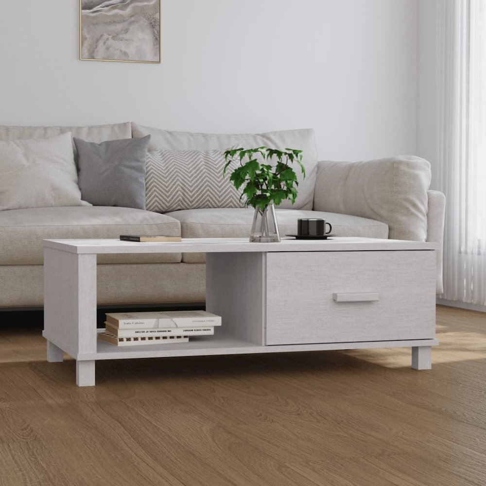 Coffee Table White Solid Pine Wood, MDF Medium Coffee Table. Picture 1
