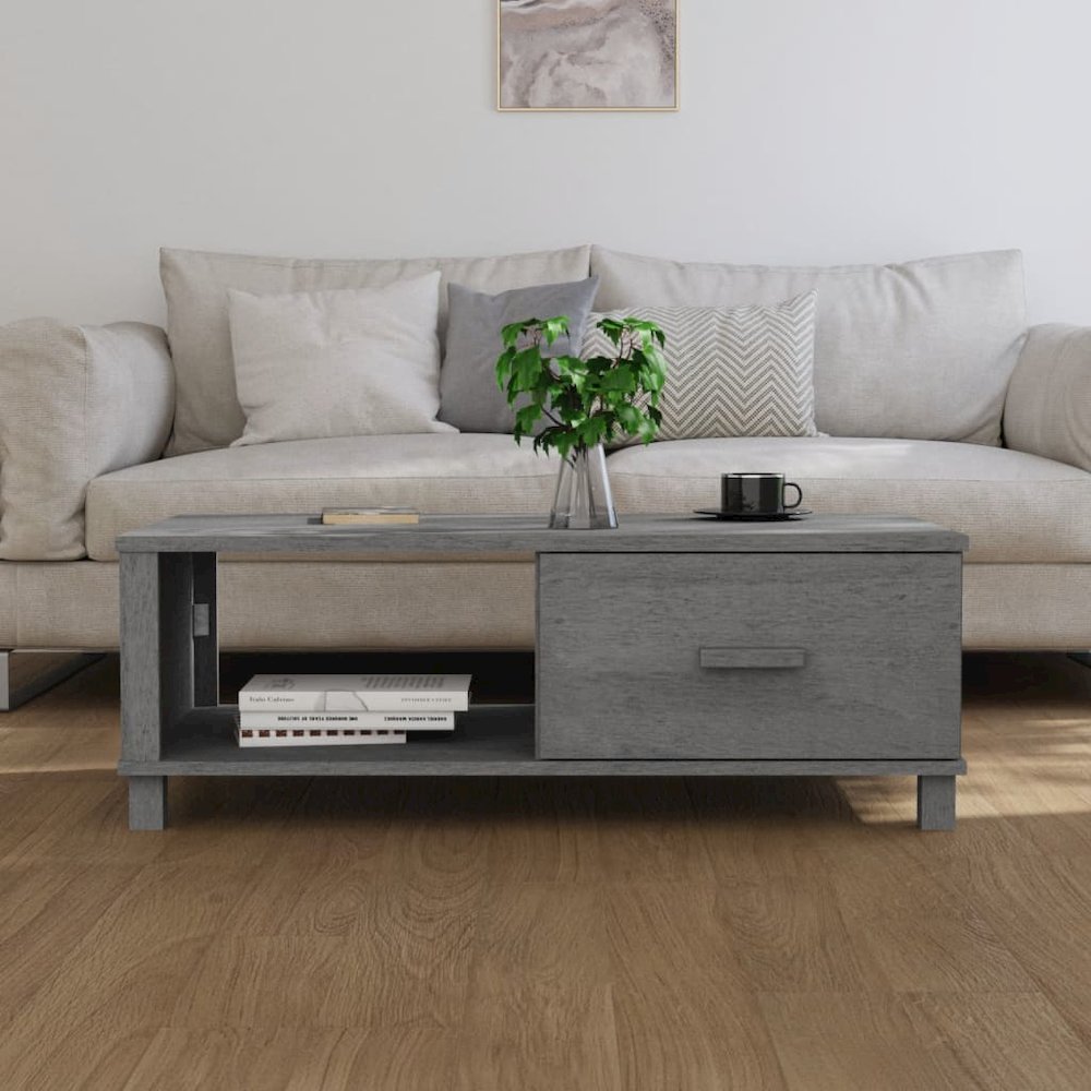 Coffee Table Dark Grey Solid pinewood, MDF 39.4 x 21.7 x 13.8 in. Picture 3