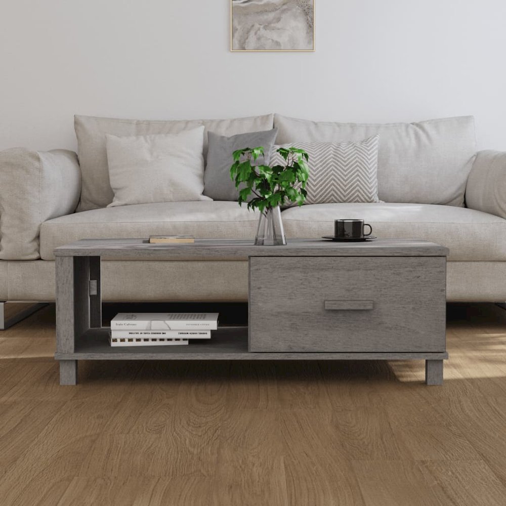 Coffee Table Light grey Solid pine wood, MDF Medium Coffee Table. Picture 3