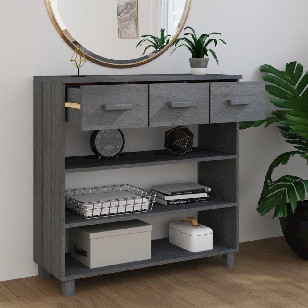 Console Table Dark Grey Solid Pinewood, MDF Standard. Picture 3