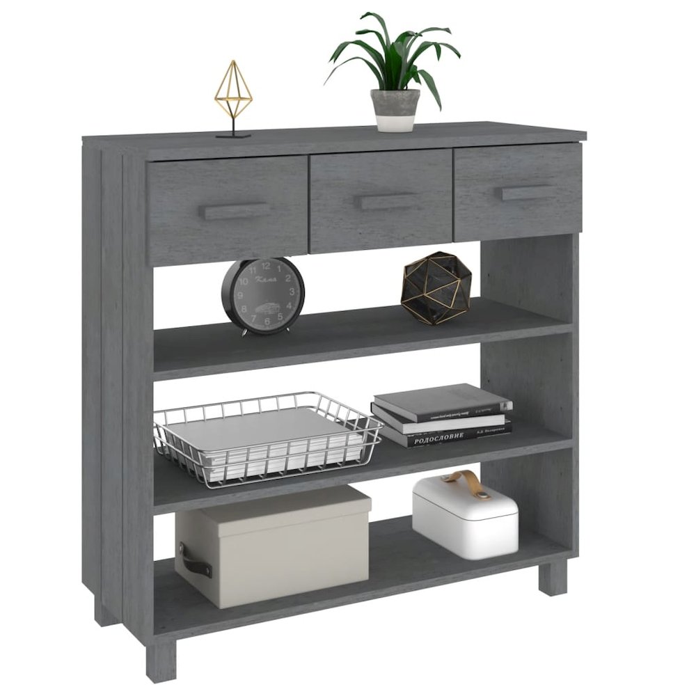 Console Table Dark Grey Solid Pinewood, MDF Standard. Picture 4
