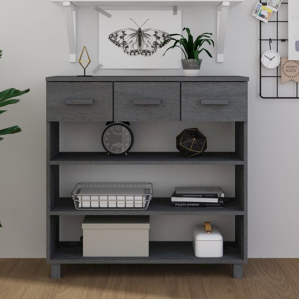Console Table Dark Grey Solid Pinewood, MDF Standard. Picture 1
