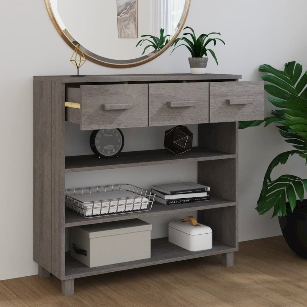 Console Table Light Grey Solid Pine Wood, MDF Console Table. Picture 3