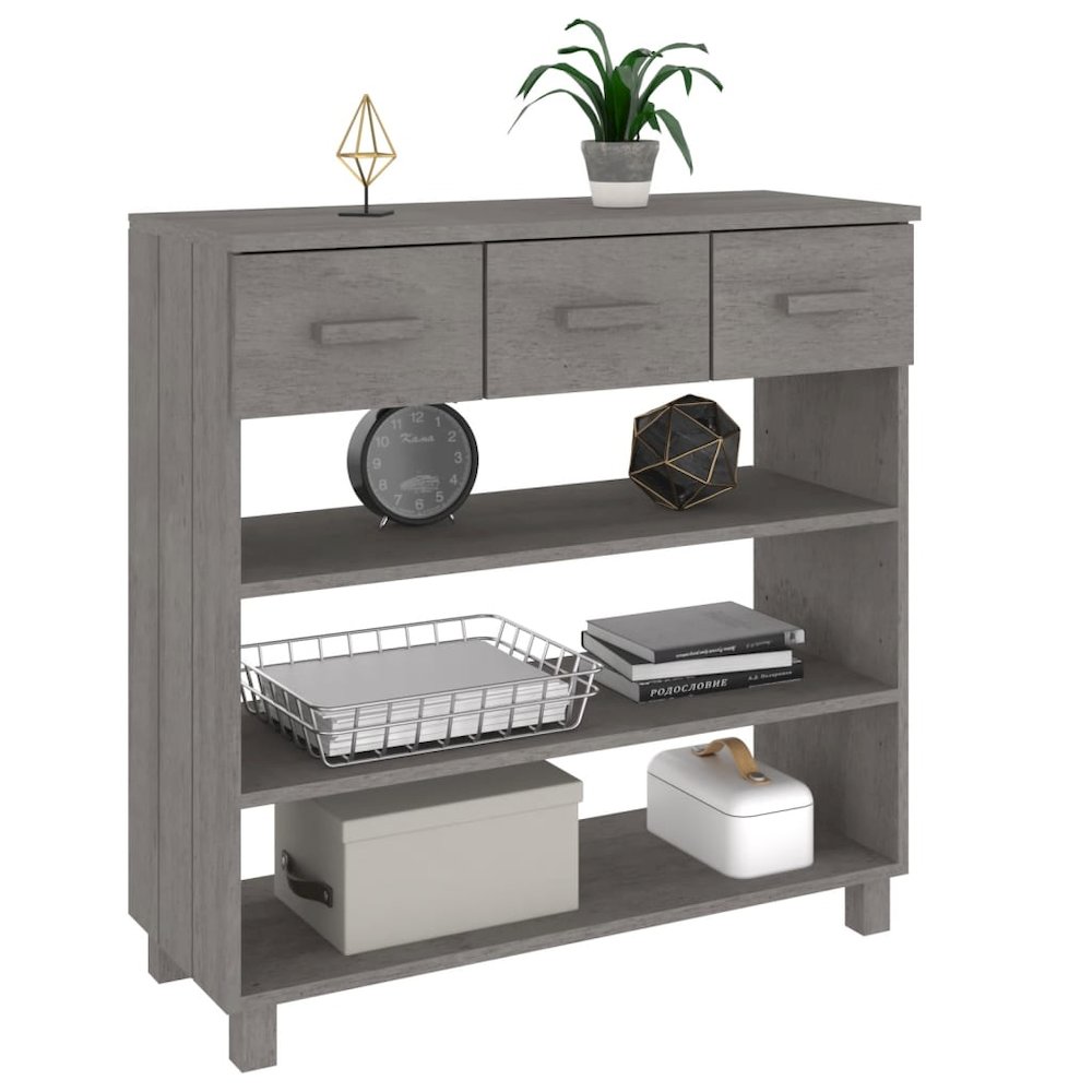 Console Table Light Grey Solid Pine Wood, MDF Console Table. Picture 4