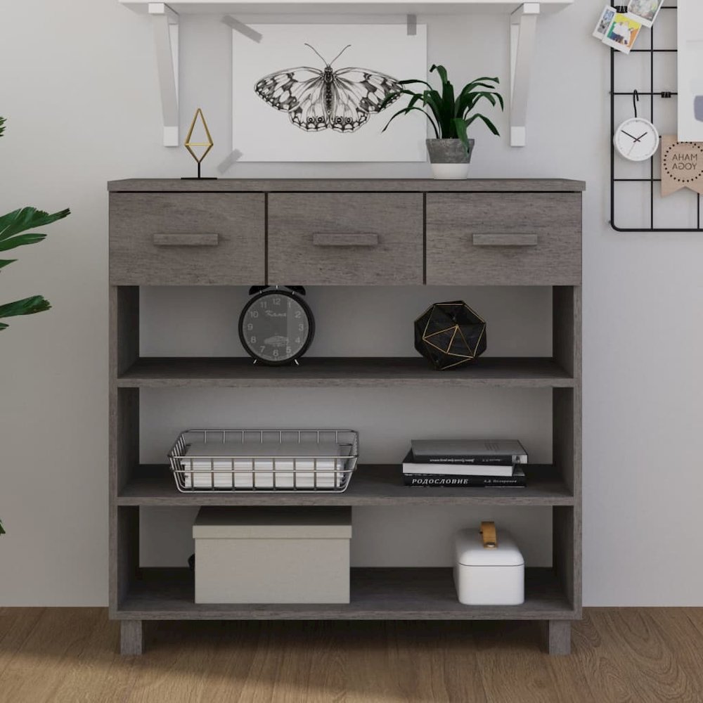 Console Table Light Grey Solid Pine Wood, MDF Console Table. Picture 1