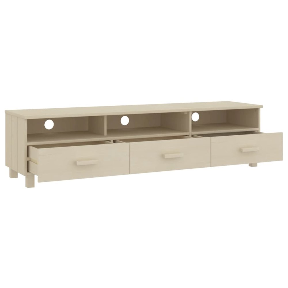 TV Cabinet Honey Brown Solid Pinewood Medium TV Cabinet. Picture 5