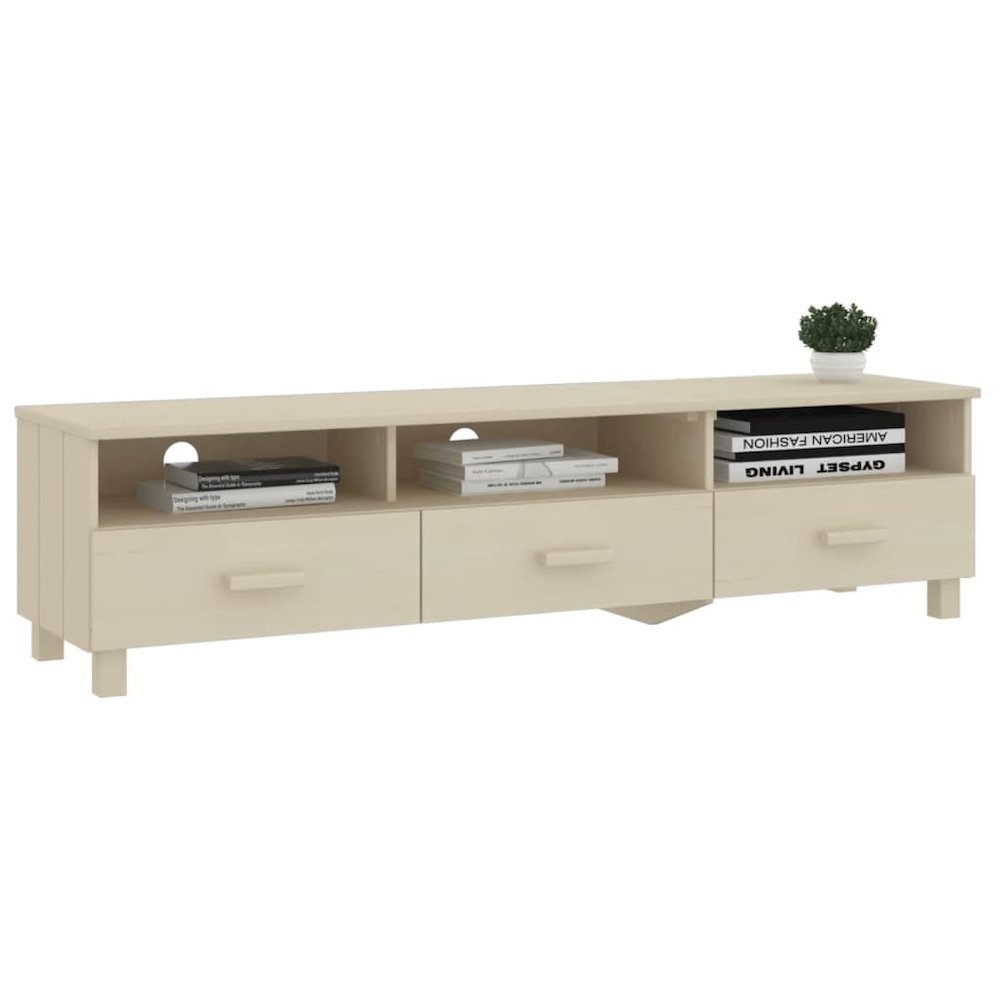 TV Cabinet Honey Brown Solid Pinewood Medium TV Cabinet. Picture 6