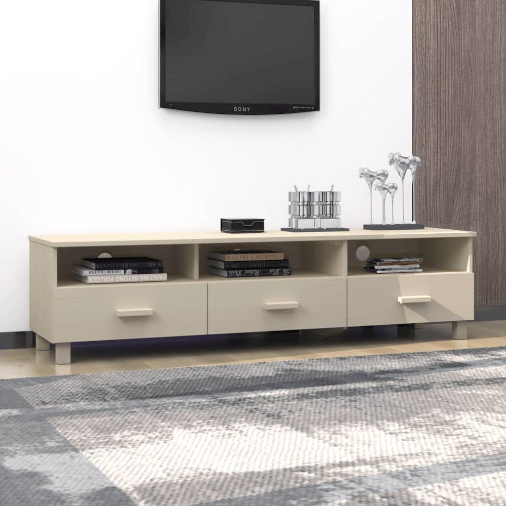 TV Cabinet Honey Brown Solid Pinewood Medium TV Cabinet. Picture 7