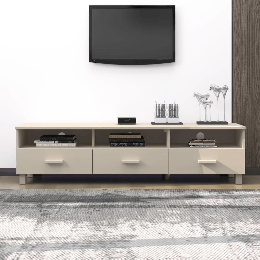 TV Cabinet Honey Brown Solid Pinewood Medium TV Cabinet. Picture 1