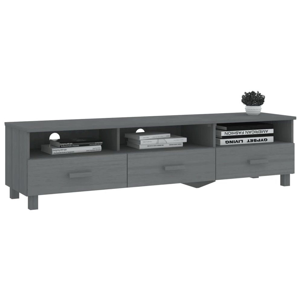 TV Cabinet Dark Grey Solid Pinewood, MDF Standard TV Cabinet. Picture 6