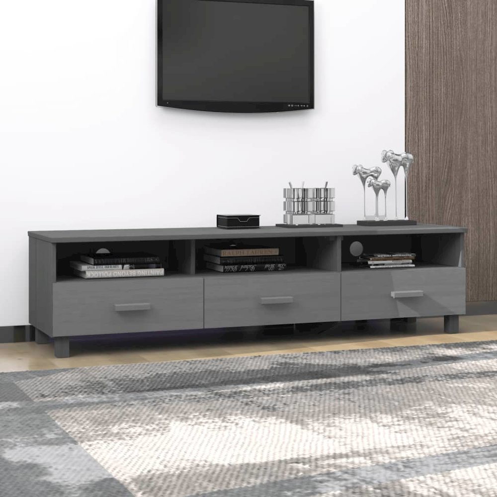 TV Cabinet Dark Grey Solid Pinewood, MDF Standard TV Cabinet. Picture 7