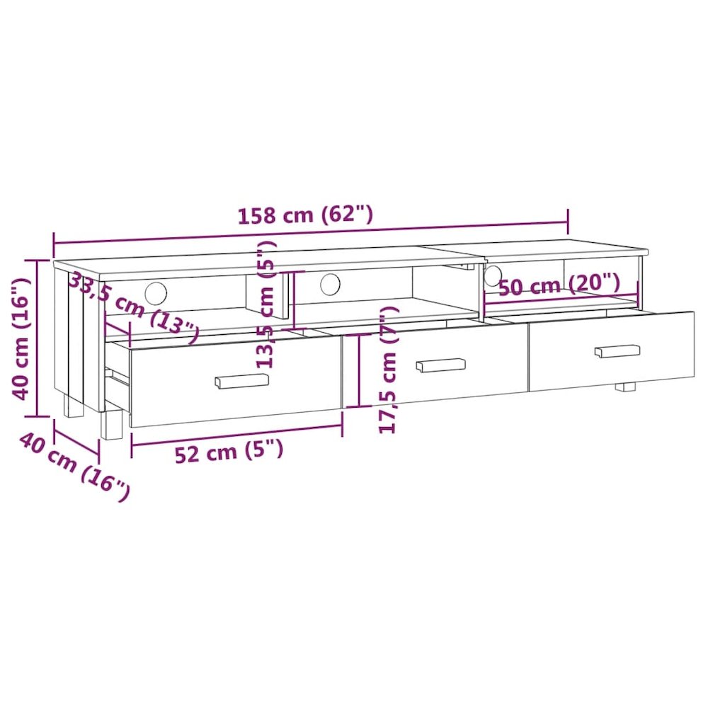 TV Cabinet Dark Grey Solid Pinewood, MDF Standard TV Cabinet. Picture 8