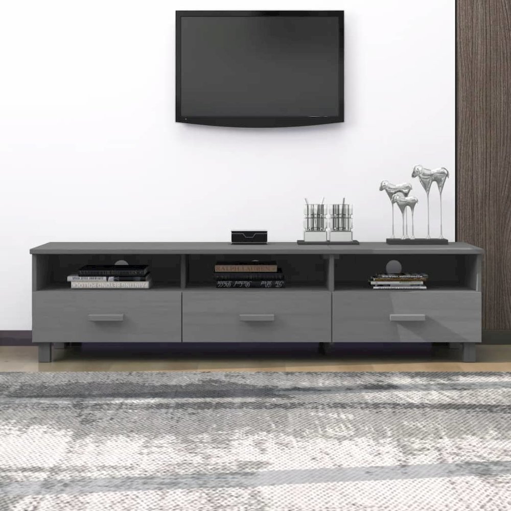 TV Cabinet Dark Grey Solid Pinewood, MDF Standard TV Cabinet. Picture 1