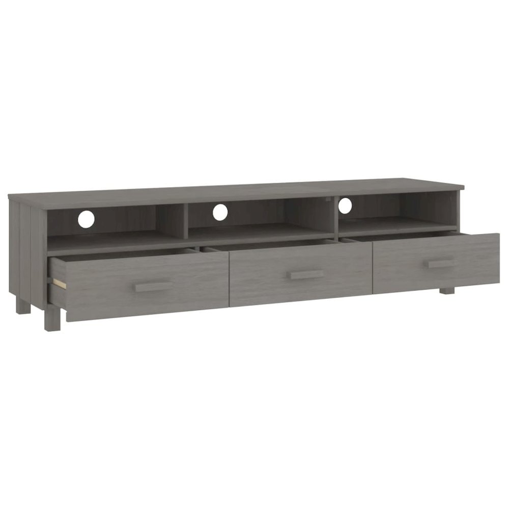 TV Cabinet Light Grey Solid Pinewood, MDF Medium TV Cabinet. Picture 5