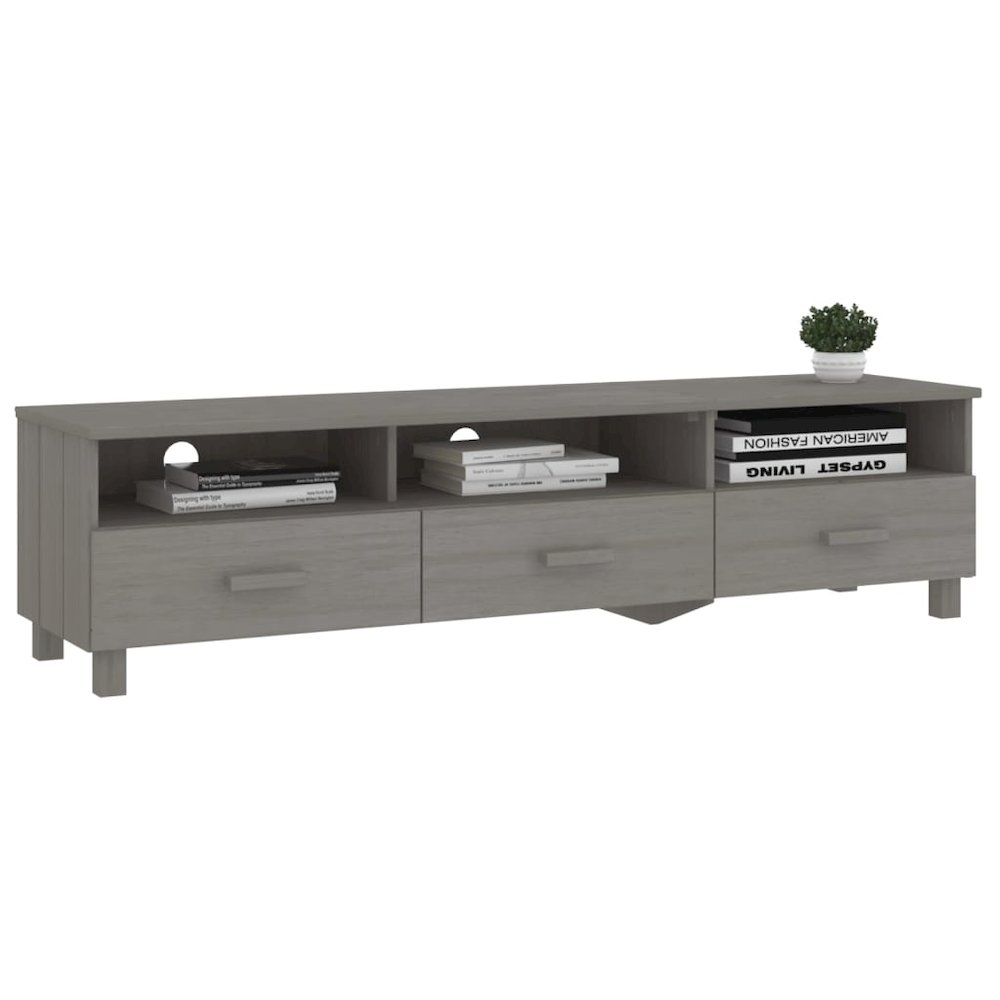 TV Cabinet Light Grey Solid Pinewood, MDF Medium TV Cabinet. Picture 6