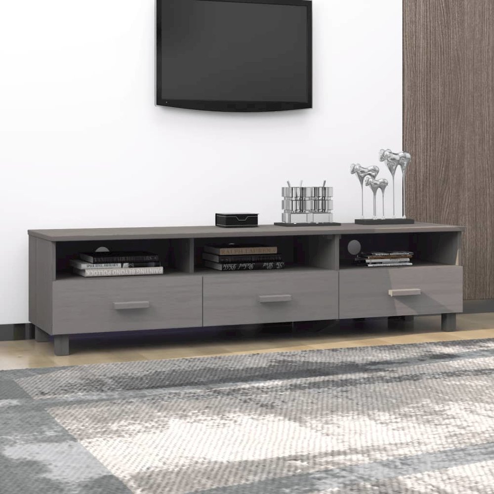 TV Cabinet Light Grey Solid Pinewood, MDF Medium TV Cabinet. Picture 7