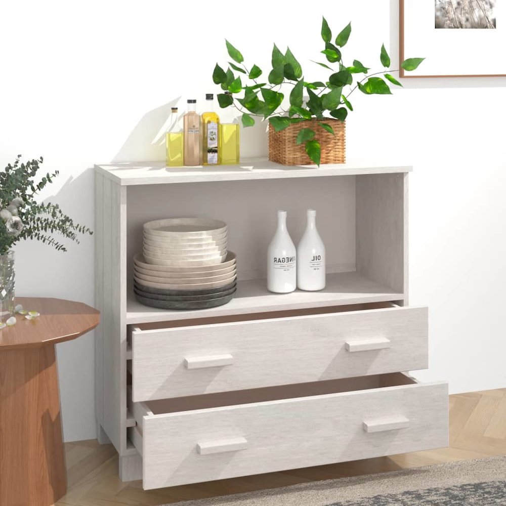 Sideboard White Solid pinewood Compact White Sideboard. Picture 3