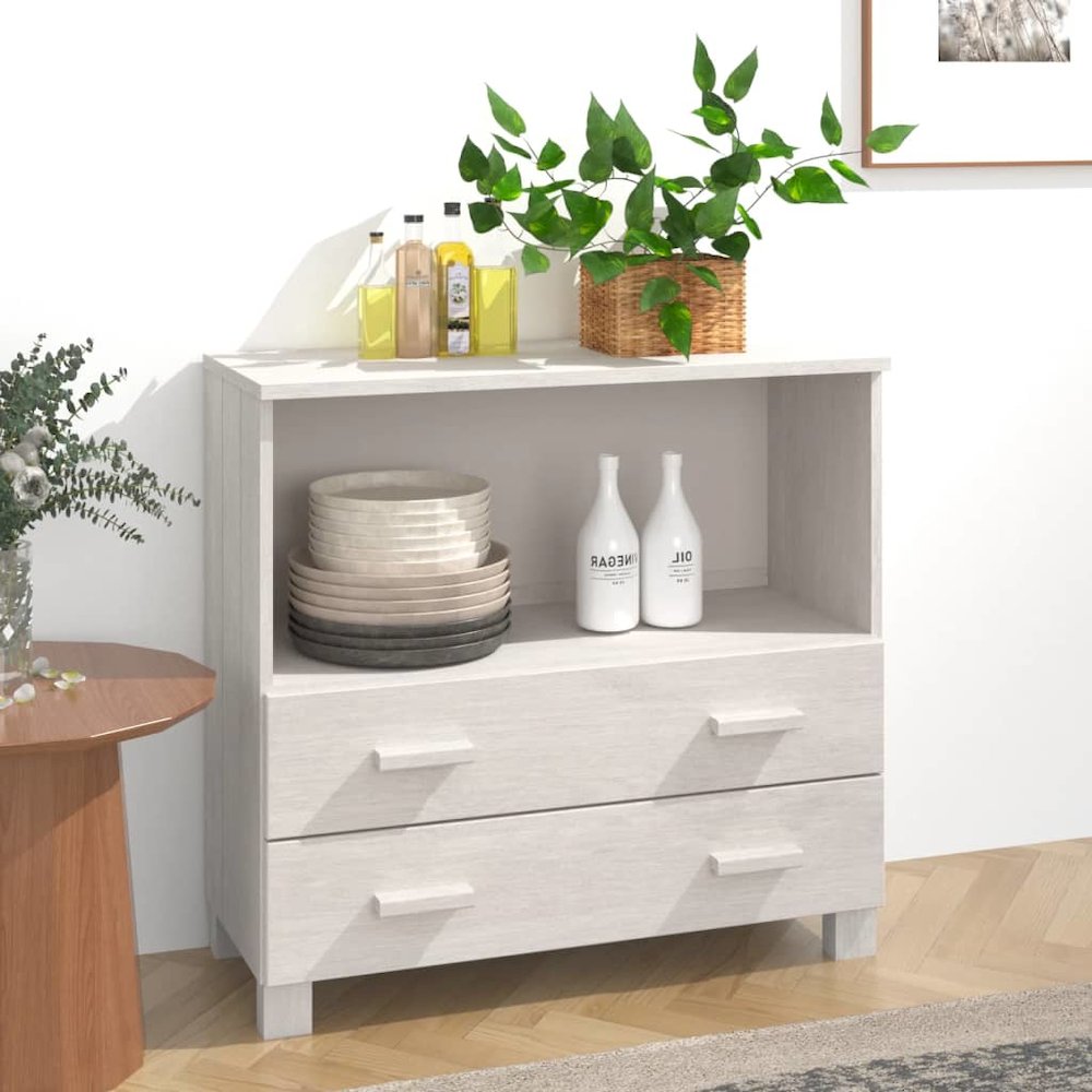 Sideboard White Solid pinewood Compact White Sideboard. Picture 1