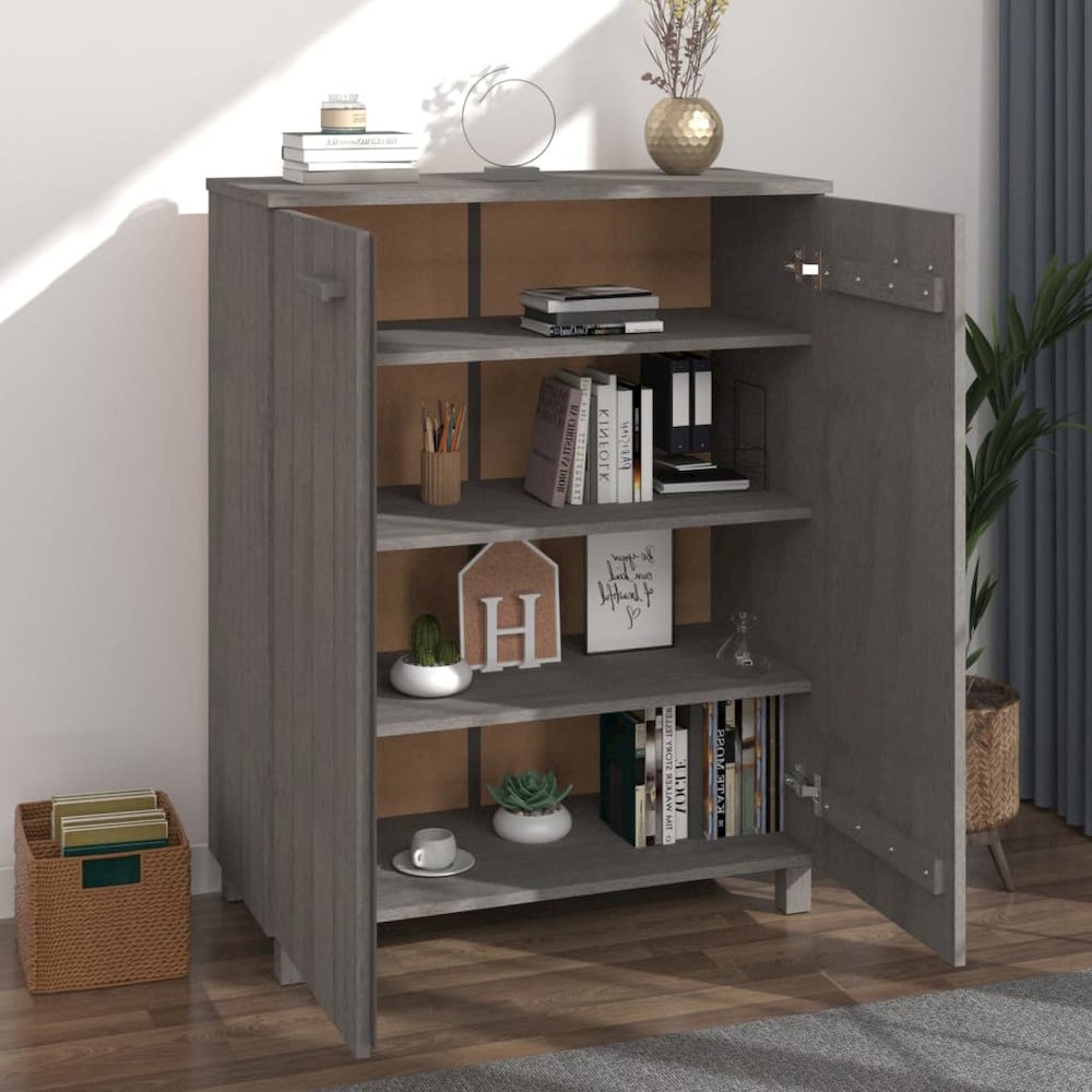 Shoe Cabinet HAMAR Light Gray 33.5"x15.7"x42.5" Solid Wood Pine. Picture 7