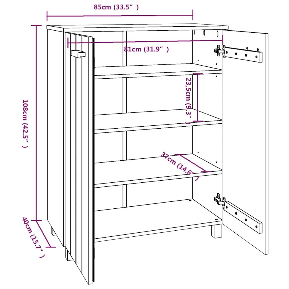 Shoe Cabinet HAMAR Light Gray 33.5"x15.7"x42.5" Solid Wood Pine. Picture 9