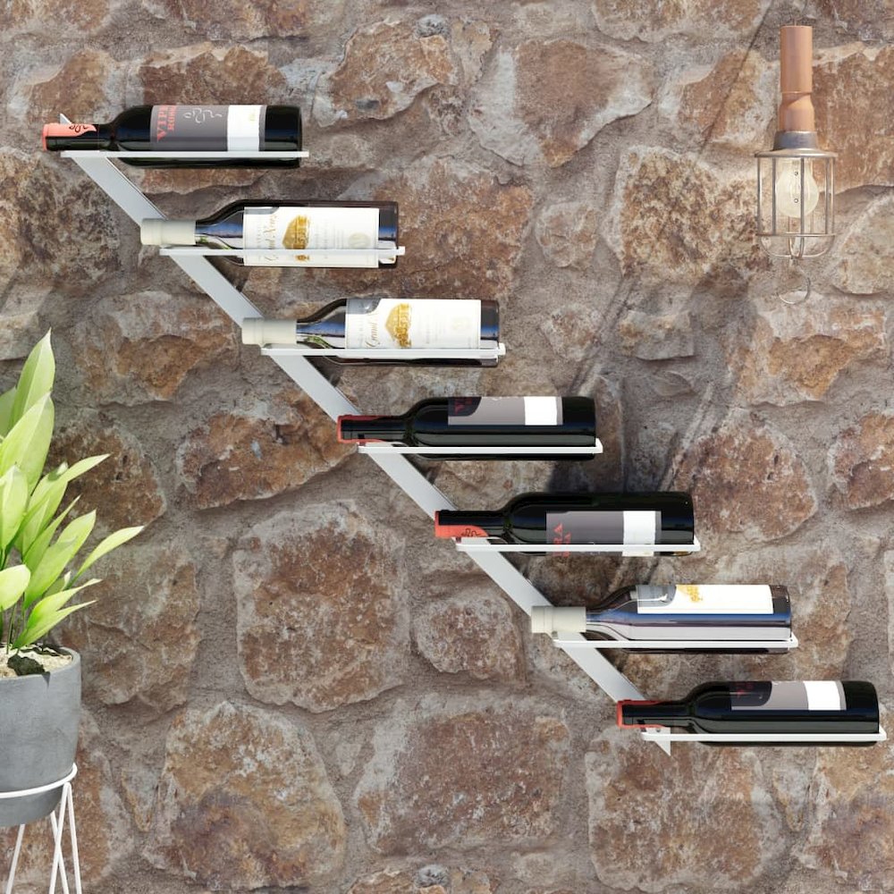 Wall-mounted Wine Rack for 7 Bottles White Metal. Picture 1