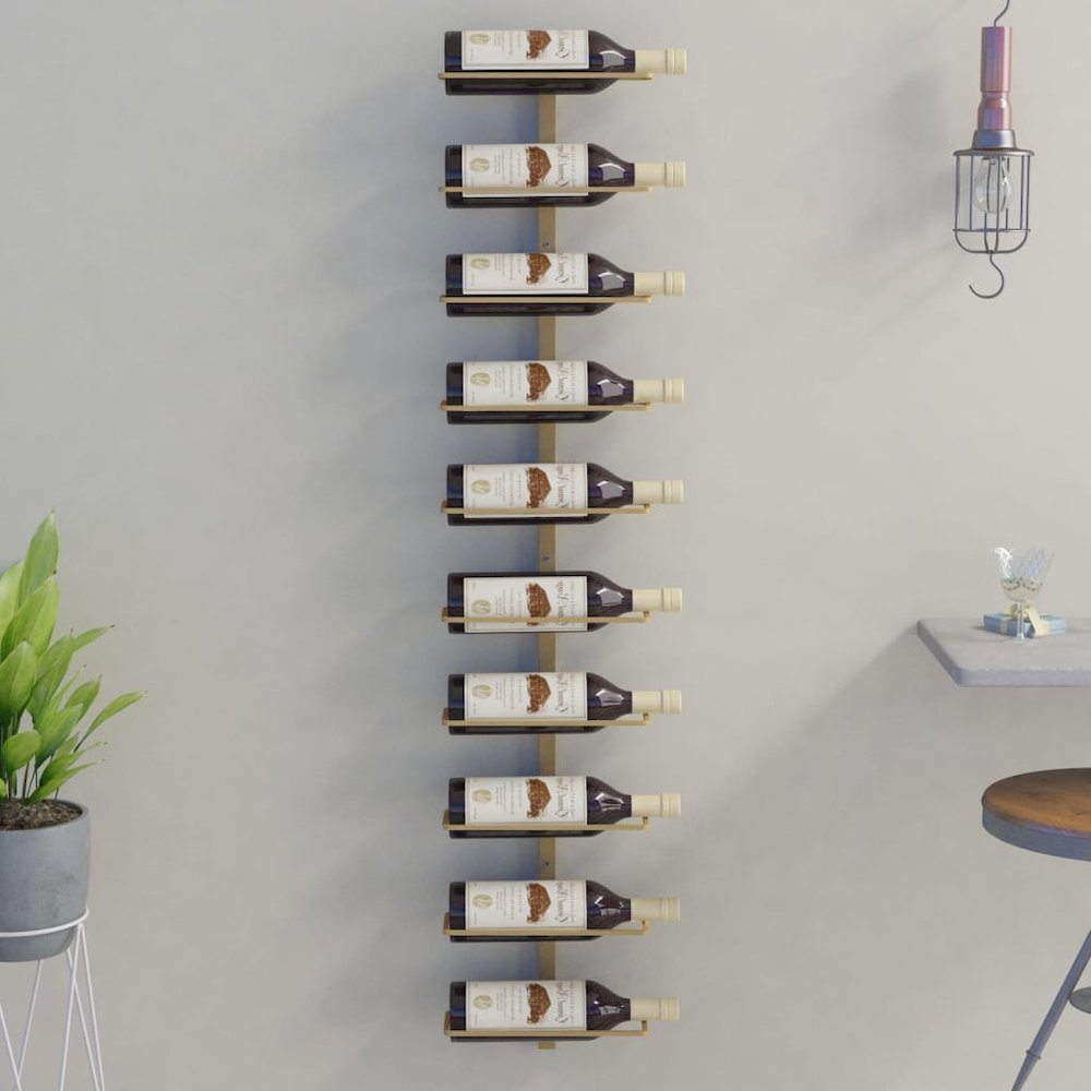Wall-mounted Wine Rack for 10 Bottles Gold Metal. Picture 1