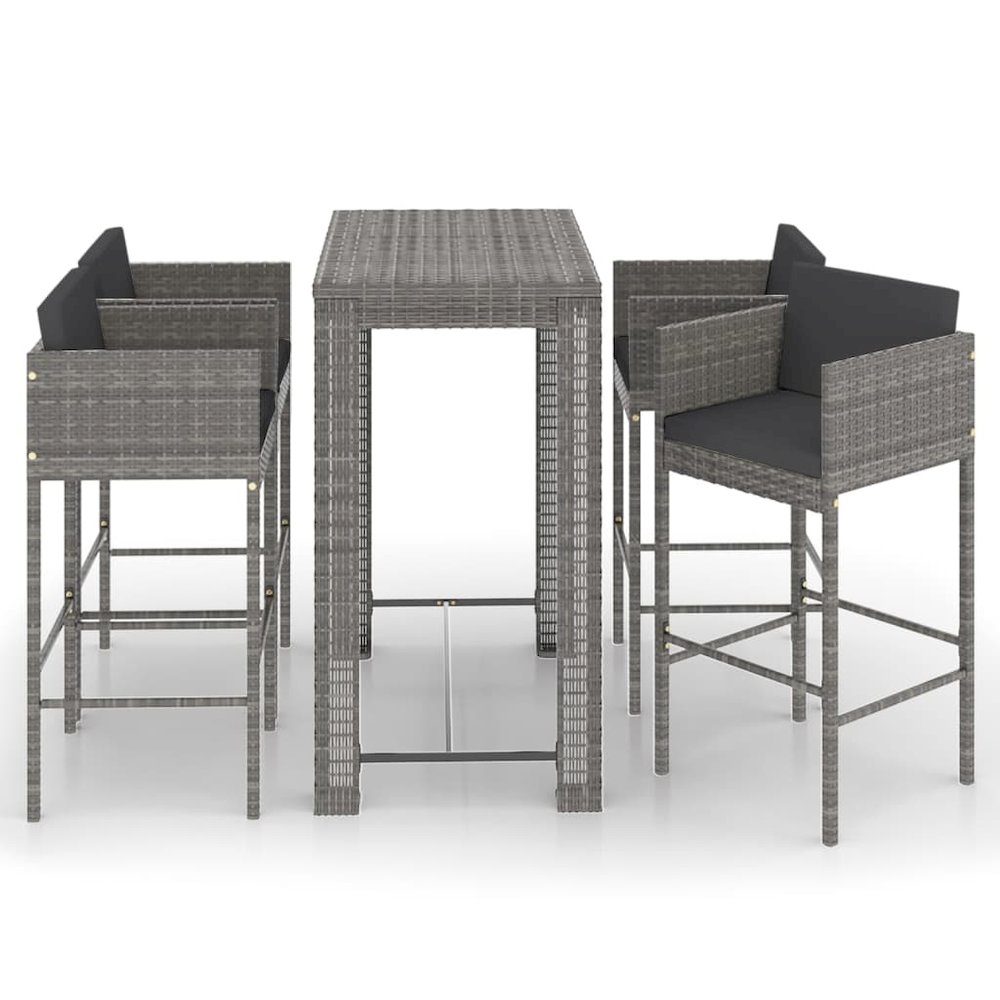 Garden Bar Set Gray, Dark Gray PE rattan, steel Medium Footrest. Picture 2