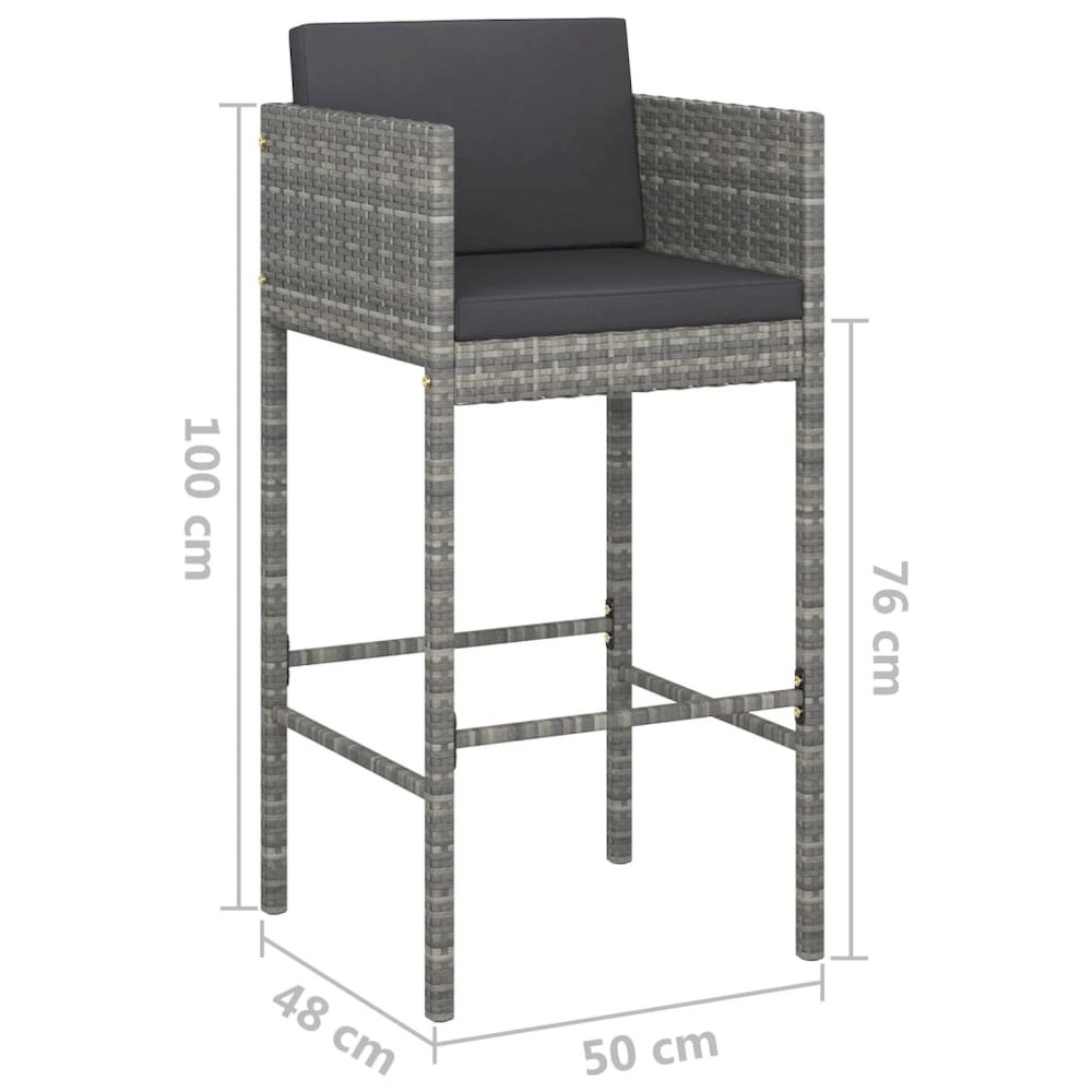 Garden Bar Set Gray, Dark Gray PE rattan, steel Medium Footrest. Picture 8