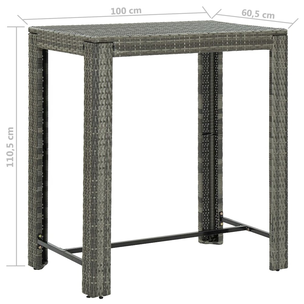Garden Bar Set Gray, Dark Gray PE rattan, steel Medium Footrest. Picture 9