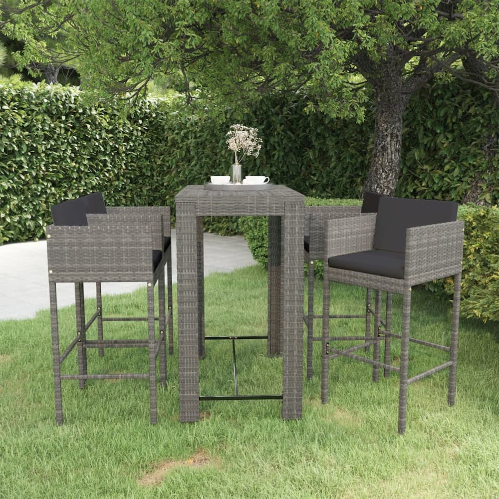 Garden Bar Set Gray, Dark Gray PE rattan, steel Medium Footrest. Picture 1