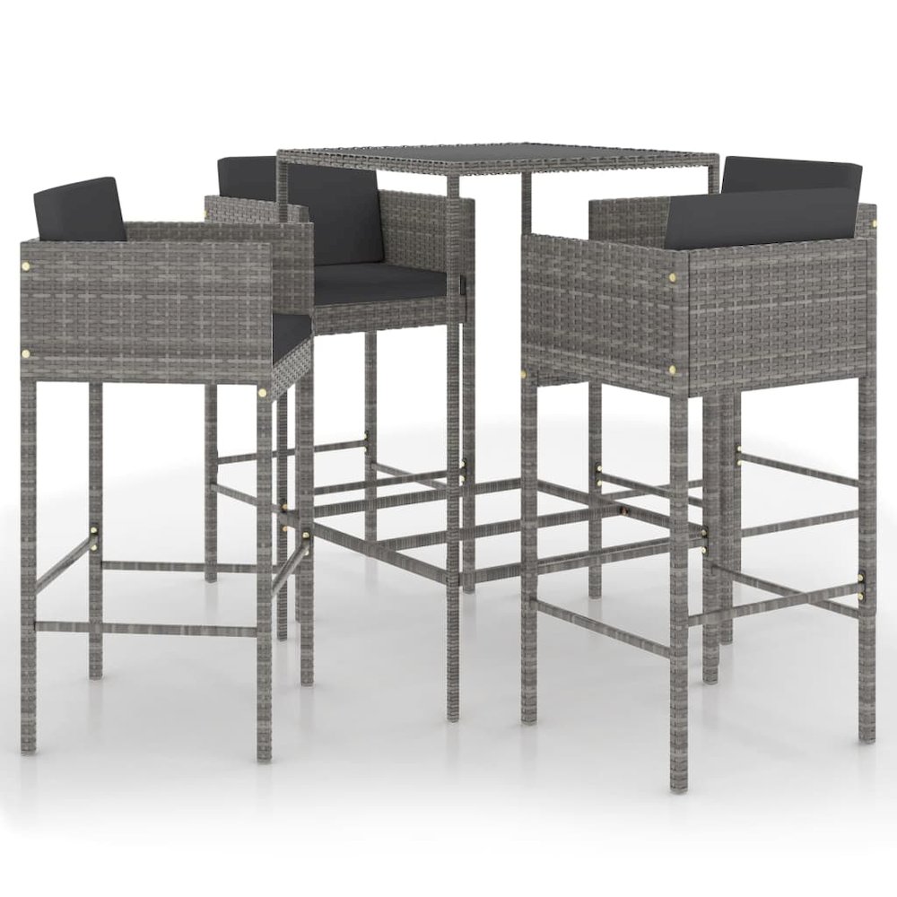 Garden Bar Set Grey PE rattan, steel, tempered glass Medium. Picture 2