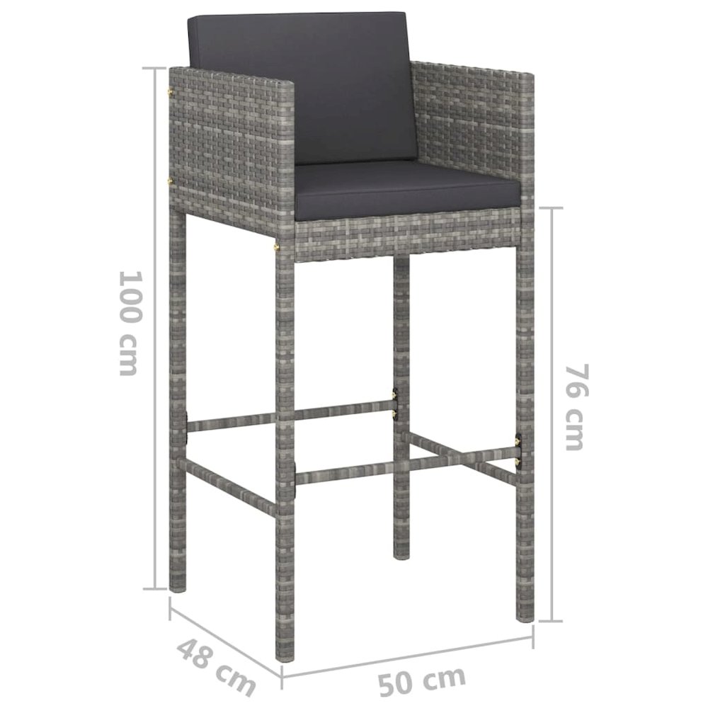 Garden Bar Set Grey PE rattan, steel, tempered glass Medium. Picture 9