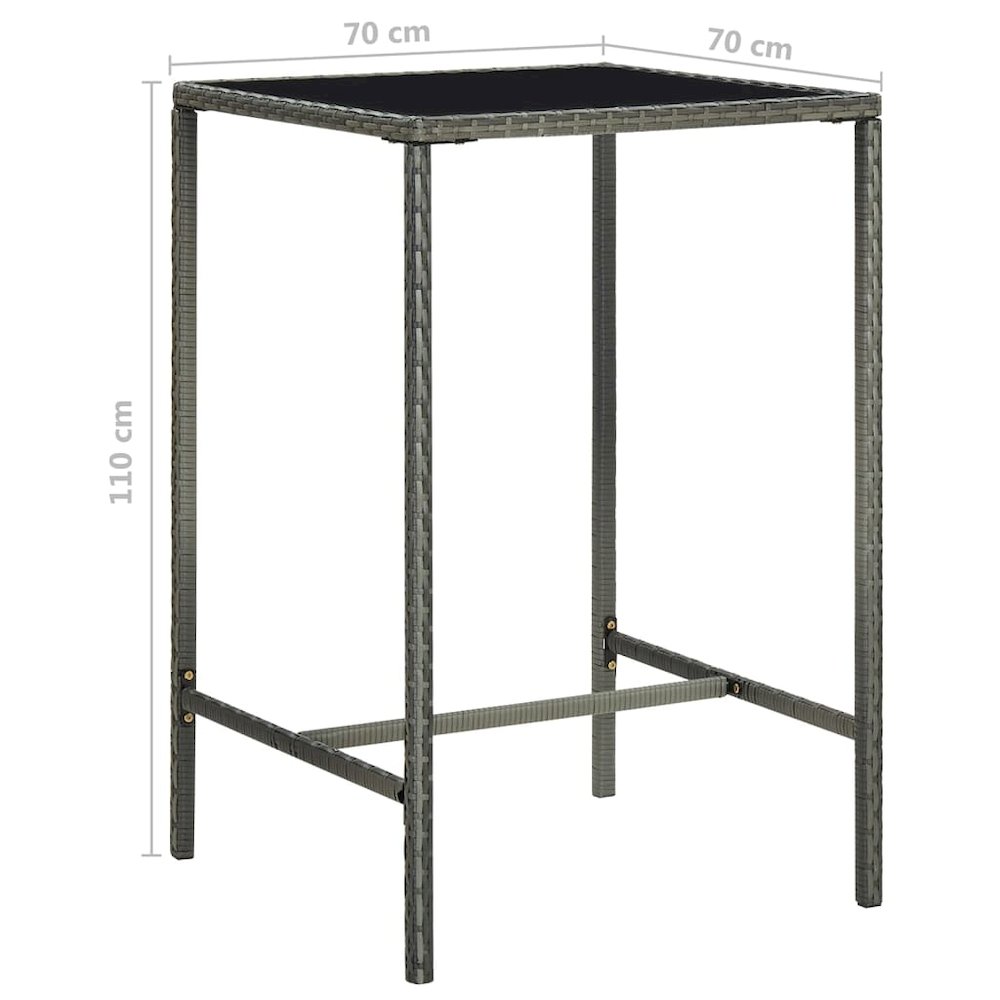 Garden Bar Set Grey PE rattan, steel, tempered glass Medium. Picture 10