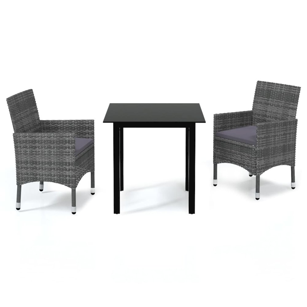 Dining Set Grey PE rattan, Glass, Aluminum, Steel, Polyester Medium. Picture 2