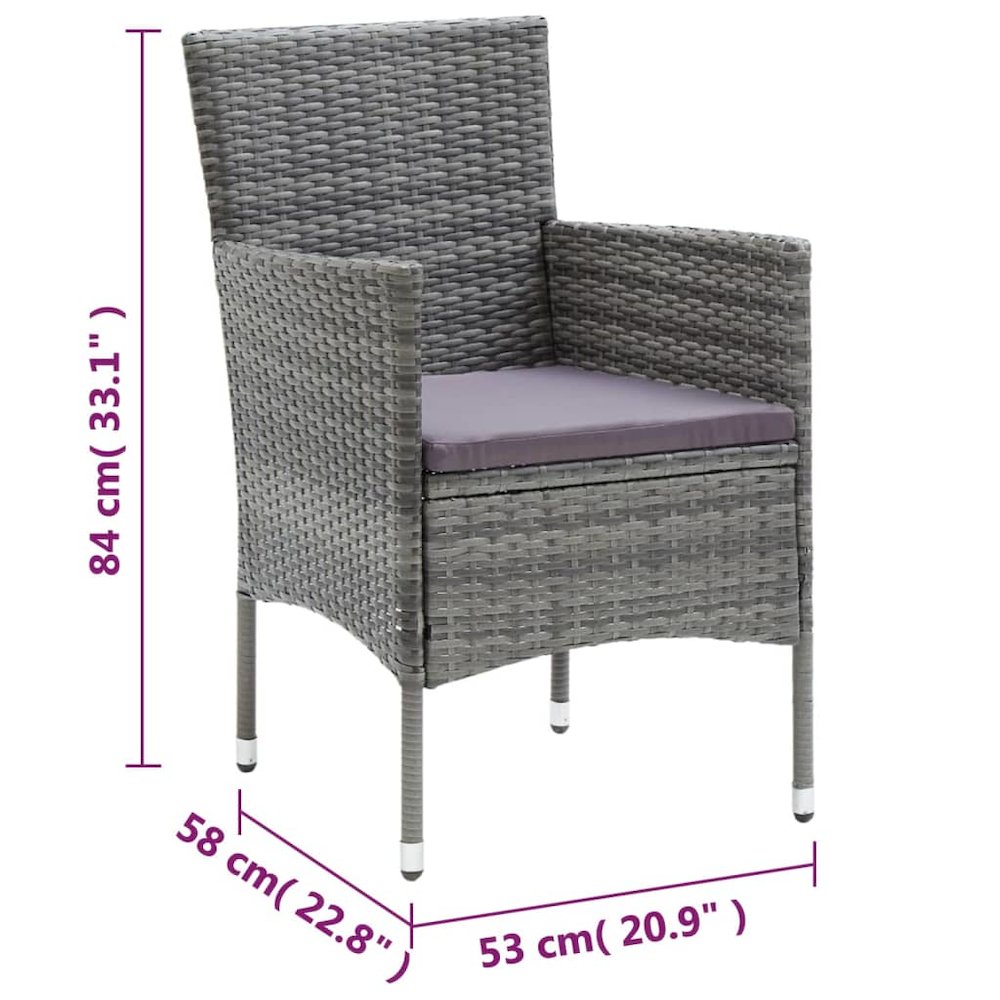 Dining Set Grey PE rattan, Glass, Aluminum, Steel, Polyester Medium. Picture 11