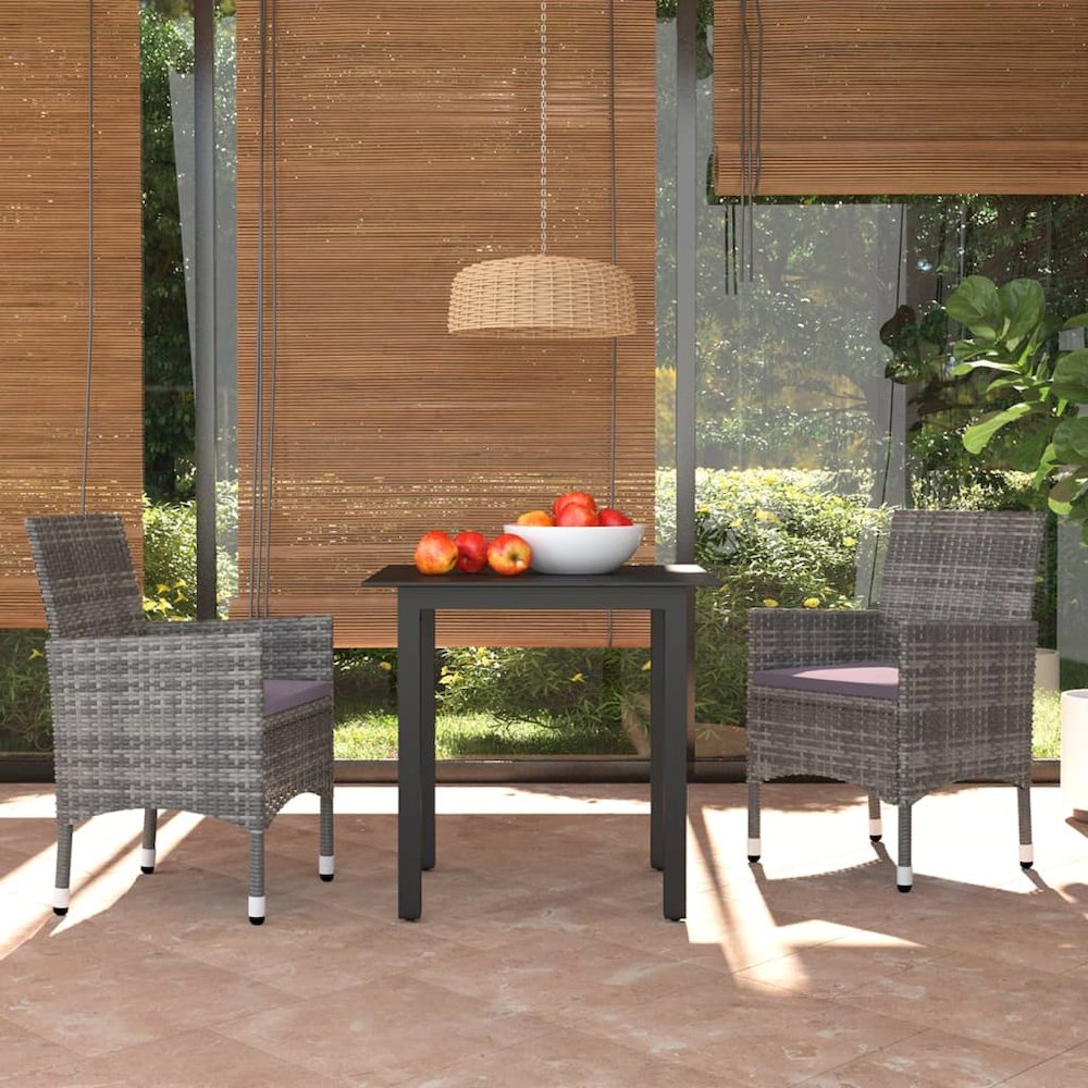 Dining Set Grey PE rattan, Glass, Aluminum, Steel, Polyester Medium. Picture 1