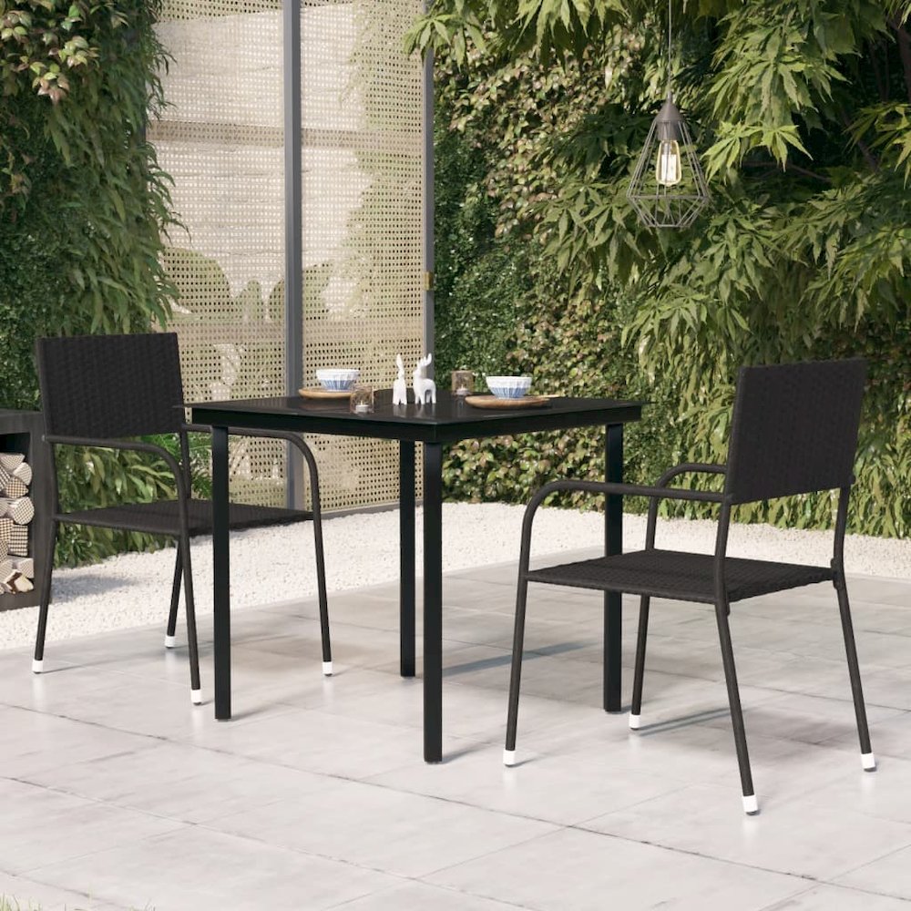 Garden Dining Table Black Powder-coated steel, glass Medium Tough. Picture 1